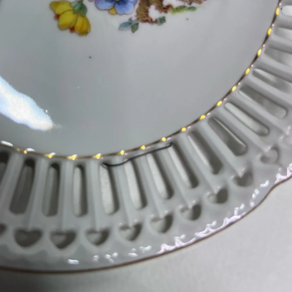 Vintage Arzberg Bavaria Porcelain Bowl Reticulated Peacock Germany
